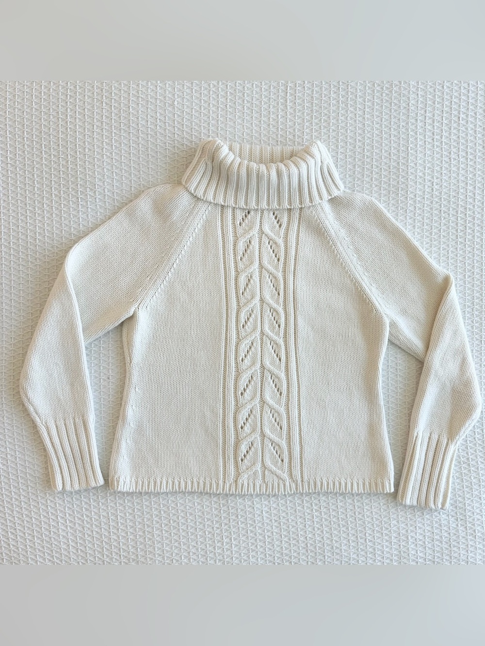 LOFT ivory white cable knit turtleneck sweater size petite L